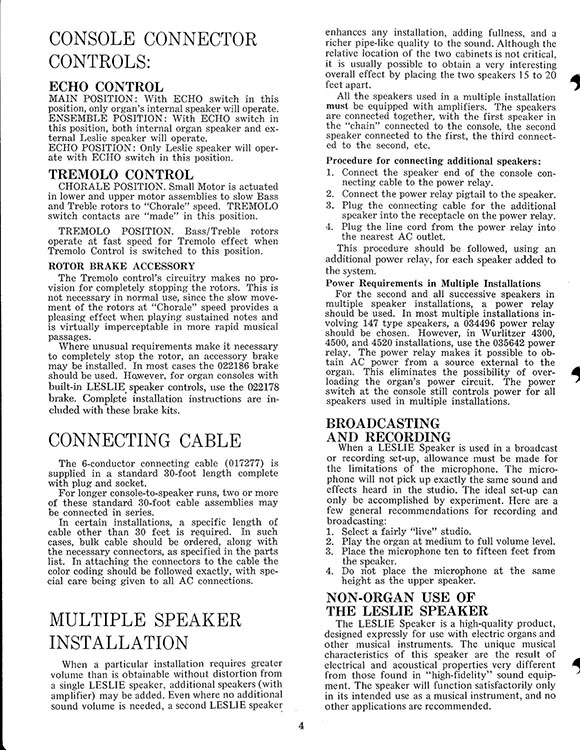 Leslie 145, 147, 247 Speaker Owners Manual